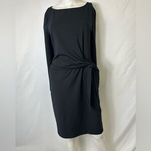 Lands' End Women's  Boatneck Long Sleeve Tie Waist Dress Size Small NWT Black